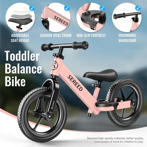Miniatura 8 de SEREED Bicicleta de equilibrio para niños de 2 a 5 años, sin pedales, ajuste sin herramientas, placa personalizable con calcomanías, regalo para Rosa
