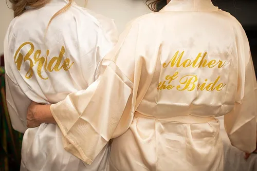 Miniatura 7 de Vlazom - Bata corta, kimono de satén para mujer, para novia y dama de honor, batas para fiestas de boda con brillantes dorados o diamantes