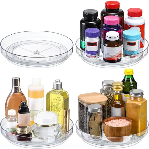 Miniatura 10 de Paquete de 2 Lazy Susan de acrílico transparente de 9 pulgadas, organizador giratorio antideslizante para gabinete, cocina, organización
