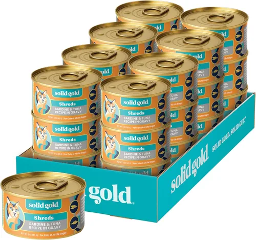 Miniatura 49 de Solid Gold comida húmeda para gatos desmenuzada con salsa - Alimento enlatado para gatos hecho con atún real y caballa - Sin granos de los Cinco