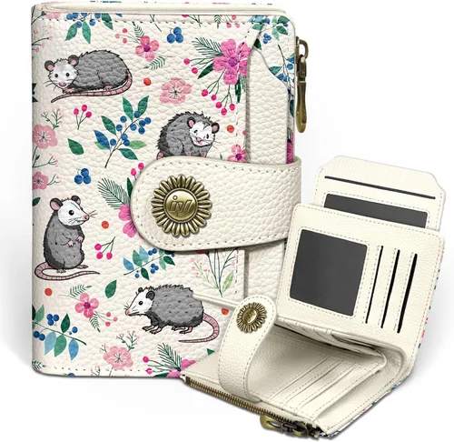 Miniatura 9 de Icycay Cartera pequeña para mujer, plegable con bloqueo RFID, soporte para tarjetas de crédito, bolsillo con cremallera para monedas, piel