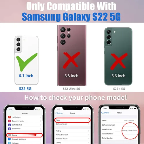Miniatura 2 de Toycamp Funda para Samsung Galaxy S22, diseño de mariposa azul para mujeres, niñas, adolescentes, bonita funda femenina con soporte de anillo