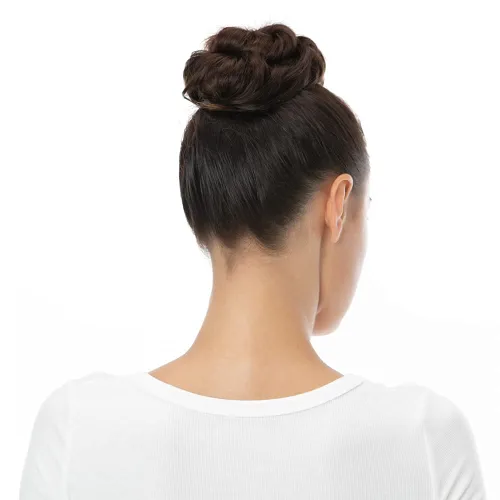 Miniatura 8 de Bella Hair - Rodete de extensión de cabello 100 % humano para banda elástica, extensión de cola de caballo ondeada, rizada o desordenada #2 Marrón