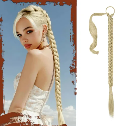 Miniatura 8 de Sofeiyan Extensión de cola de caballo de trenza larga con banda para el cabello, lacio, elegante, envolvente, extensiones de cabello trenzado, cola