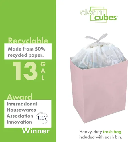 Miniatura 5 de Clean Cubes Botes de basura emergentes desechables de 13 galones (paquete de 6) con bolsas ajustadas – Contenedores plegables de basura y reciclaje