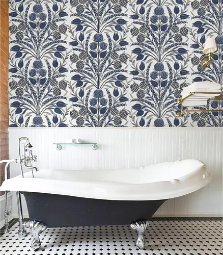 Miniatura 2 de CiCiwind Papel tapiz de despegar y pegar, color azul y blanco, papel de pared floral, bohemio, autoadhesivo, apto para inquilinos, papel de contacto