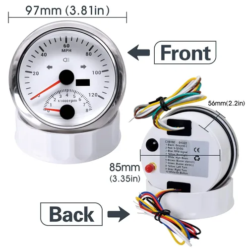 Miniatura 2 de ARTILAURA Velocímetro GPS 0-120 MPH con Tacómetro 8000 RPM 85 mm 3-3/8" Velocímetro GPS para embarcaciones con antena para automóvil marino (blanco)
