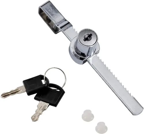 Miniatura 5 de Sissinda Cerradura de trinquete para puerta corrediza de vidrio con acabado cromado, seguridad, con llave similar (8 unidades)