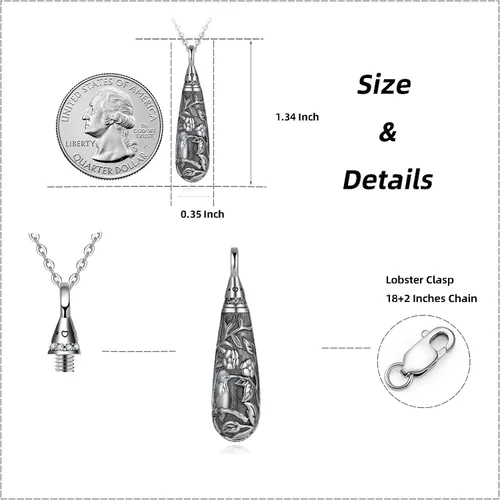Miniatura 20 de Collar con colgante de urna de cenizas de cremación y árbol de la vida para mujer, plata de ley US1
