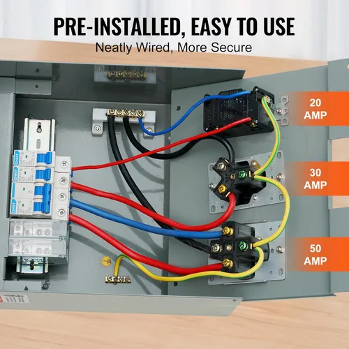 Miniatura 6 de VEVOR Panel de salida de energía temporal, caja de interruptor eléctrico para RV resistente a la intemperie con un receptáculo de 20/30/50 amperios