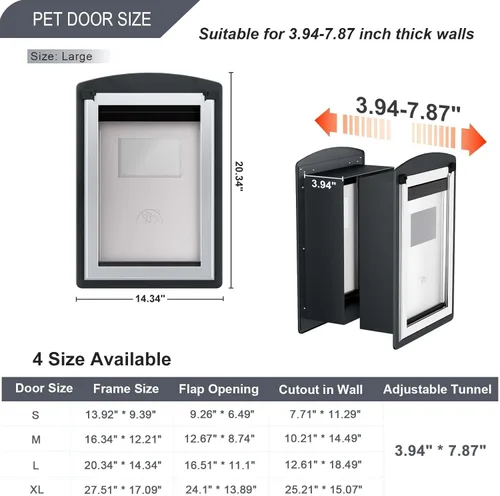 Miniatura 4 de FreeStanding Puerta para perro para pared, marco de acero, puerta grande para perro con túnel telescópico, doble solapa magnética y dos paneles
