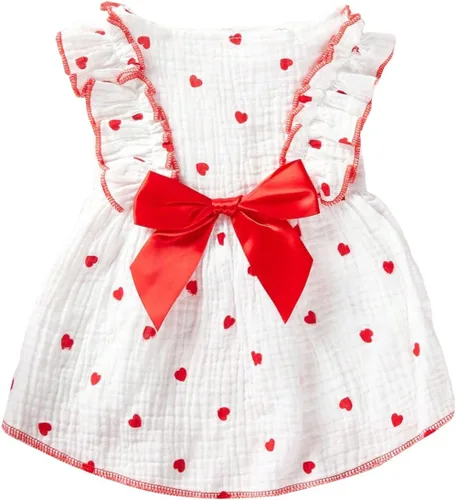 Miniatura 14 de QWINEE Vestido con estampado de corazón para perro y gato, decoración de lazo, lindo vestido de tutú para cachorro, falda tutú para chihuahua, Rosa