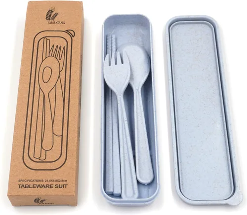Miniatura 3 de Honbay - Juego de 3 cubiertos portátiles estilo europeo boreal, saludable, ecológico, cuchara de trigo de paja, palillo, tenedor, vajilla