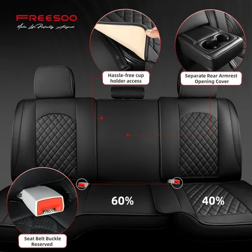 Miniatura 3 de FREESOO Juego completo de fundas de asiento de automóvil para Dodge Ram 2002-2018 1500 y 2011-2026 2500 3500 Crew Quad Cab, 2019-2024 Ram 1500 Negro