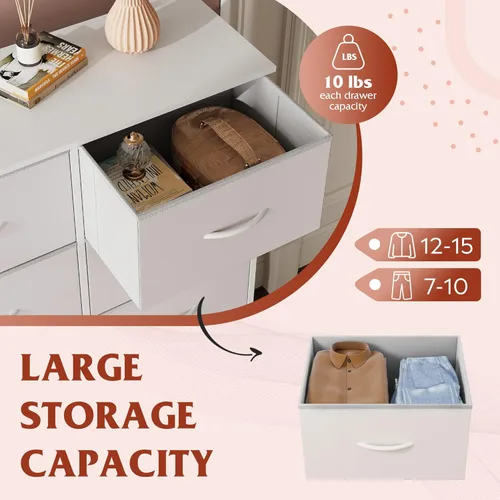 Miniatura 5 de WLIVE Cómoda de Tela para Dormitorio con 10 Cajones, Cómoda Alta con Cajones, Cómodas Blancas Muebles de Dormitorio, Unidad Organizadora de Blanco