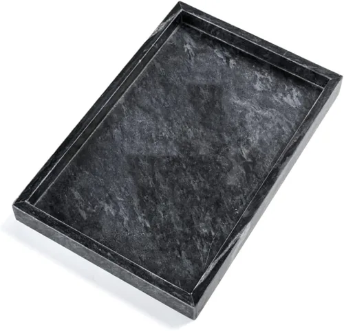 Miniatura 3 de Bandeja de mármol negro, bandeja de baño de piedra, soporte decorativo para Tissrue, vela, jabón, toalla, planta (negro - 10 x 6)