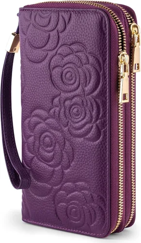 Miniatura 12 de XINNSTAR Cartera para mujer con bloqueo RFID de gran capacidad, cartera larga para mujer con bolsillo de muñeca, con ventana para tarjeta