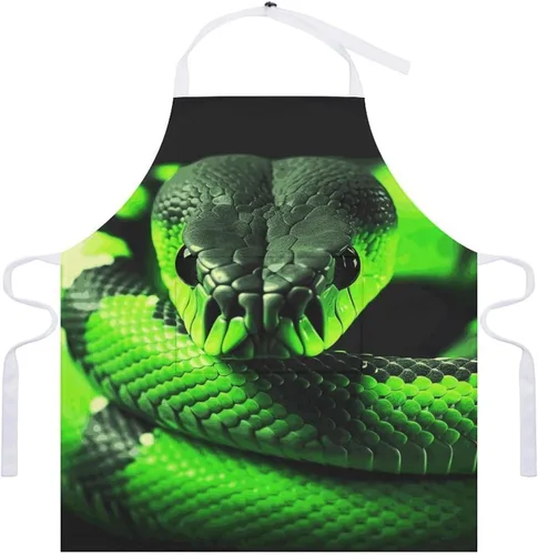 Miniatura 7 de MUSM Apron for Adults - 27.6 X 31.5 Inch, Heavy-Duty Polyester Aprons with Two Large Pockets, Waterproof 3D Snake Kitchen Apron for Cooking