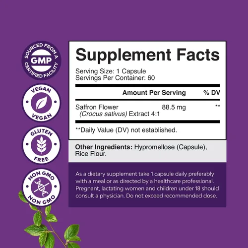 Miniatura 3 de Suplementos de extracto puro de azafrán – Cápsulas de extracto de flor de azafrán de azafrán para un buen estado de ánimo, apoyo al metabolismo