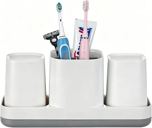 Miniatura 8 de Soporte para cepillos de dientes para niños con tazas de enjuague, cepillo de dientes eléctrico y soporte de almacenamiento de pasta de dientes