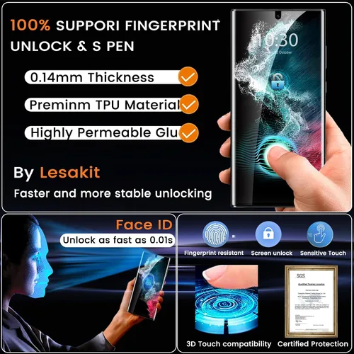 Miniatura 3 de Lesakit Paquete de 2 protectores de pantalla de privacidad para Samsung Galaxy S22 Ultra de 6.8 pulgadas, protector de pantalla flexible de TPU