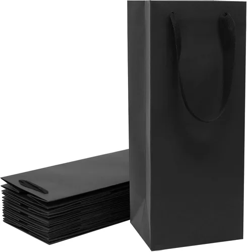 Miniatura 11 de Aimyoo Bolsas para botellas de vino negro de 4 x 4 x 14 pulgadas, paquete de 10 bolsas de regalo grandes de papel kraft con asas a granel