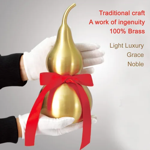Miniatura 7 de Calabaza de latón Feng Shui Wu Lou con tira de la suerte roja para decoración de decoración de decoración del hogar, 7.87 pulgadas de alto, latón