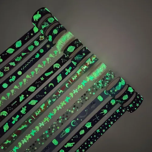 Miniatura 4 de Luminous Galaxy Washi - Juego de 12 rollos de cintas adhesivas decorativas que brillan en la oscuridad para artes, manualidades, diarios, Galaxia