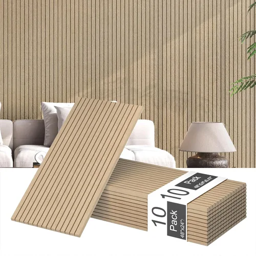 Miniatura 15 de 4 paneles de pared de listones de madera acústica 3D, absorción de sonido con cancelación de ruido, decoración de pared interior de teca natural