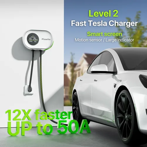 Miniatura 2 de Cargador FlowGo de Nivel 2 para Tesla 50A Cargador Inteligente para Hogar NACS 240V Cargador Tesla 50 Apms Pantalla de Gran Tamaño Activada por