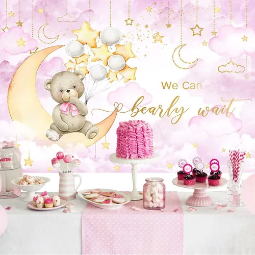 Miniatura 2 de Mocsicka We Can Bearly Wait - Telón de fondo de luna y estrella, oso de nube, decoración de fiesta de baby shower, globo de fondo, oso de estrella