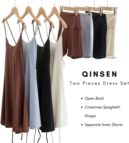Miniatura 5 de QINSEN Vestido de dos piezas para mujer con pantalones cortos, vestido de tenis con espalda abierta para entrenamiento y golf activo