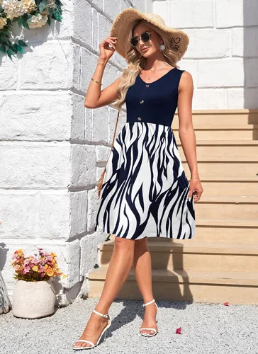 Miniatura 4 de MOLERANI Vestido de verano para mujer, sin mangas, casual, holgado, con botones, con bolsillos