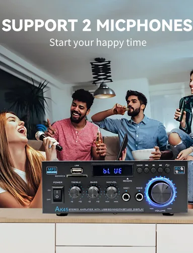 Miniatura 6 de Amplificador de audio estéreo para el hogar AK45, 400 W Bluetooth 5.0 HiFi Amplificador de potencia estéreo 2.0 canales RMS 40W x 2 sistema de audio