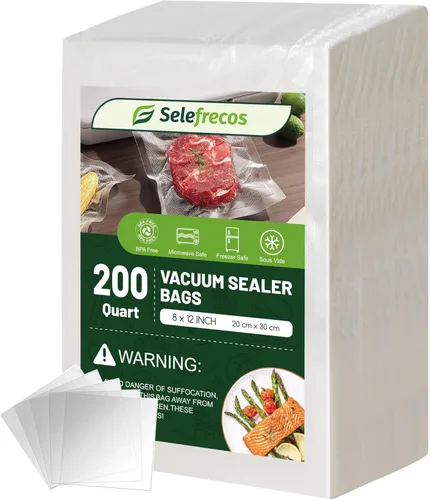 Bolsas Selladoras al Vacío, 200 Cuartos Sin BPA de 8x12 Pulgadas para Food Saver, Seal a Meal, Weston. Bolsas de Almacenamiento de Alimentos al