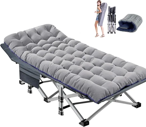 Miniatura 29 de DoCred Catre plegable XXL de gran tamaño con colchón, catre de dormir resistente, cama portátil para adultos al aire libre con bolsa de transporte