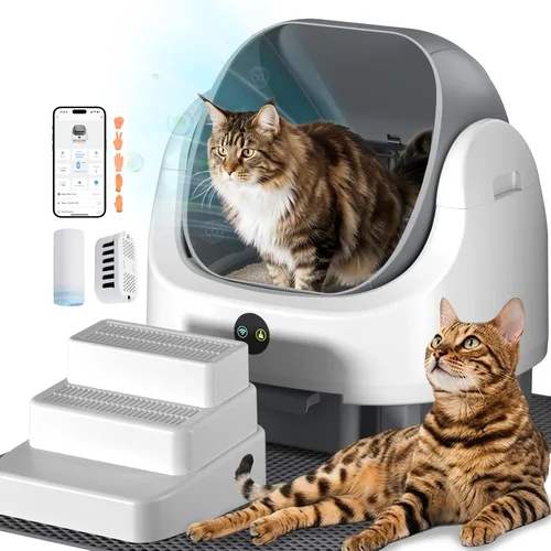 Miniatura 12 de Caja de arena autolimpiante, caja de arena automática para gatos de 76 litros con control de aplicación, bajo ruido, protección de seguridad, bolsas