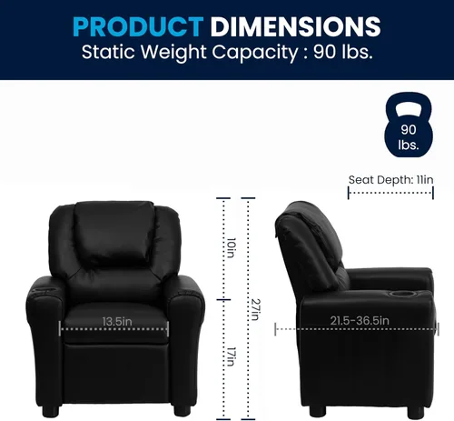 Miniatura 2 de Flash Furniture - Sillón reclinable contemporáneo para niños, color beige vinilo con base para vasos y reposacabezas