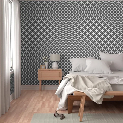 Miniatura 5 de Papel tapiz autoadhesivo para despegar y pegar, diseño de diamantes geométricos gris carbón, círculos blancos, papel tapiz extraíble personalizado