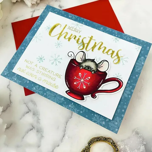 Miniatura 6 de Juego de sellos y troqueles transparentes de ratón y taza de Navidad de invierno para hacer tarjetas, plantillas de corte para álbumes de recortes