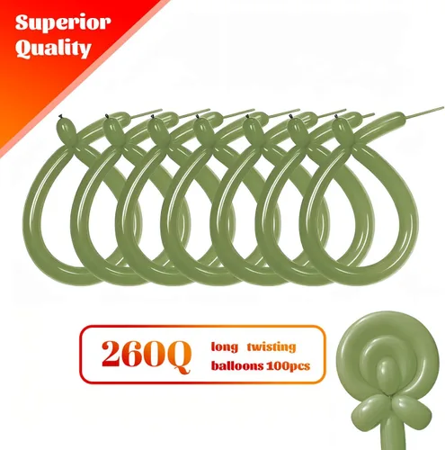 Miniatura 2 de 260 globos largos de color verde aguacate para guirnalda de globos, engrosamiento de látex delgado retorcimiento diseño de animales modelado Navidad