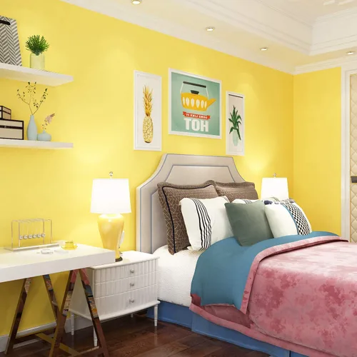 Miniatura 2 de Papel pintado FunStick Amarillo Limón de despegar y pegar Papel de contacto mate amarillo para gabinetes Autoadhesivo impermeable Rollos de papel