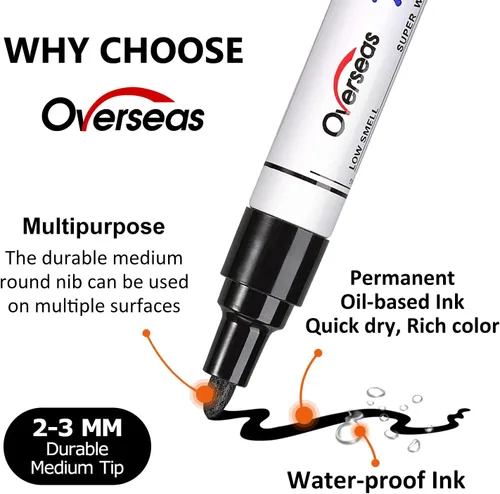 Miniatura 2 de Overseas Rotuladores de pintura permanentes, paquete de 3 rotuladores a base de aceite verde, punta media, secado rápido e impermeable para metal
