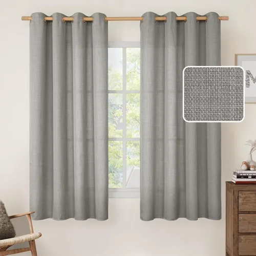 Miniatura 101 de LAMIT Cortinas de lino sintético para dormitorio, paneles filtrantes de luz, cortinas de lino con protección de privacidad con ojales para ventanas