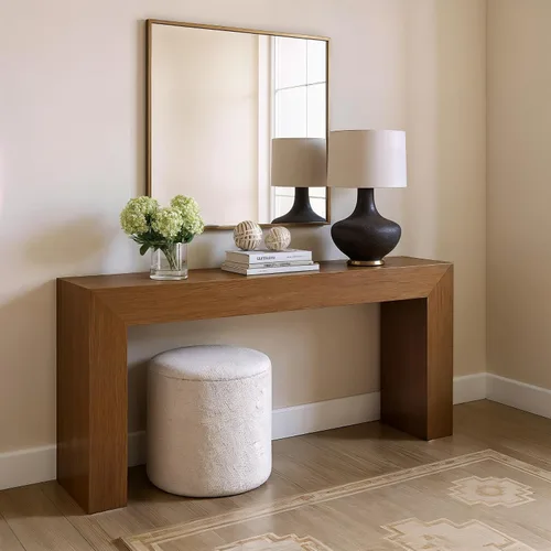 Miniatura 16 de Plank+Beam Mesa Consola Grand, Mesa de Sofá Moderna de Madera Maciza de 56 Pulgadas, Mesa de Entrada Estrecha para Pasillo, Detrás del Sofá, Sala