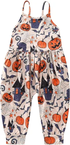 Miniatura 2 de Mameluco de verano para niñas pequeñas, con tirantes florales, pantalones de harén sueltos, pantalones de harén con bolsillos, marrón (Brown A), 3-4T