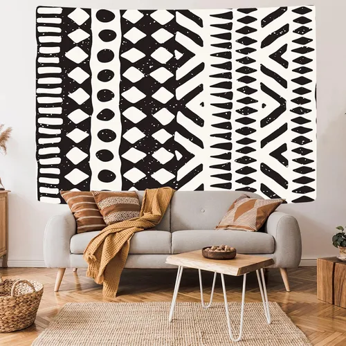 Miniatura 5 de Tapiz africano de tela de barro, arte para colgar en la pared, diseño tribal afrocéntrico étnico bohemio con elementos geométricos, tapices