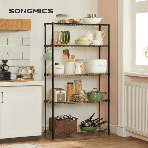 Miniatura 2 de SONGMICS Estantes de almacenamiento de 5 niveles, estantería de alambre, estantes de metal de cocina, estante de almacenamiento con estantes