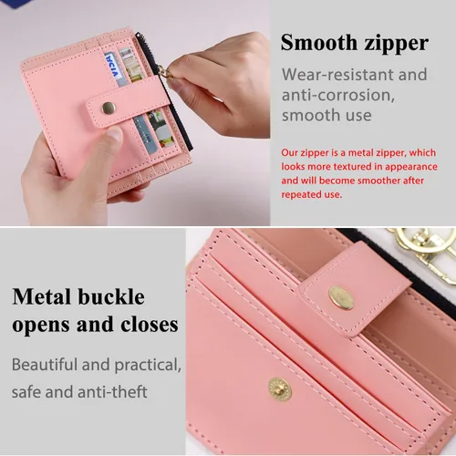 Miniatura 2 de Deziliao Funda delgada para tarjetas de crédito con bloqueo Rfid para mujer, cartera con cremallera, cartera pequeña y compacta de cuero