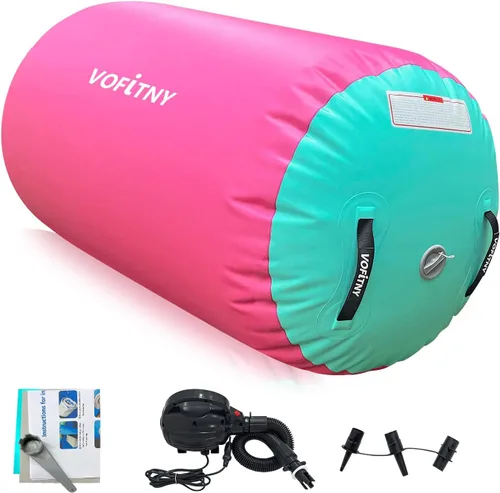 VOFiTNY - Esterilla inflable de gimnasia con pista de caídas y barril de aire octogonal con bomba para uso doméstico/gimnasio Rosa/Menta